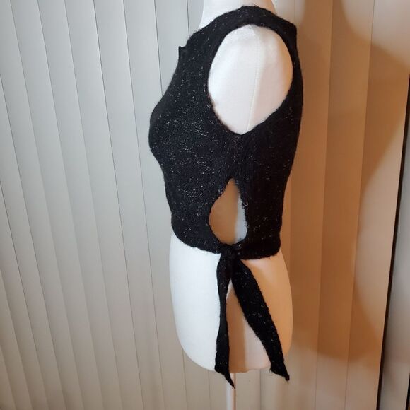 Max Studio black side tie crop sweater xs - Picture 2 of 12